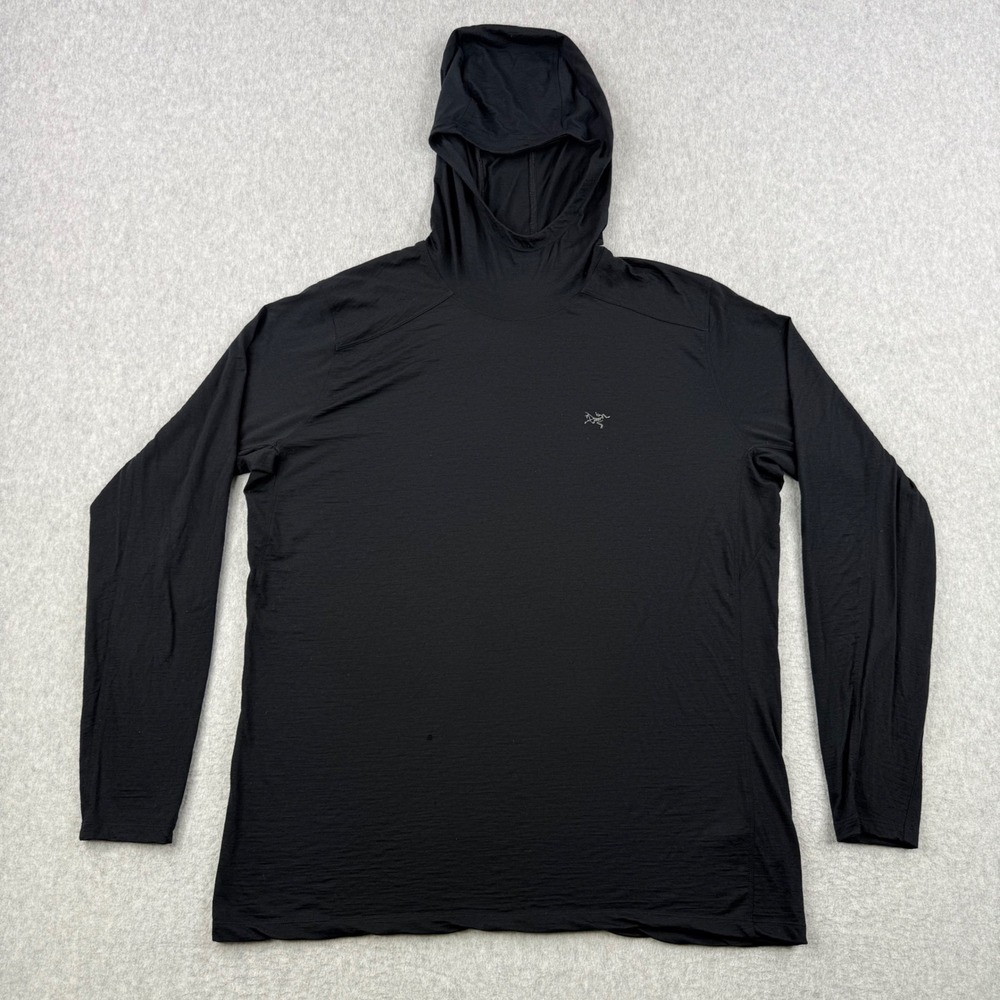 Arcteryx Hoodie Mens XL Black Ionia Merino Wool Blend Hoody Pullover Outdoor